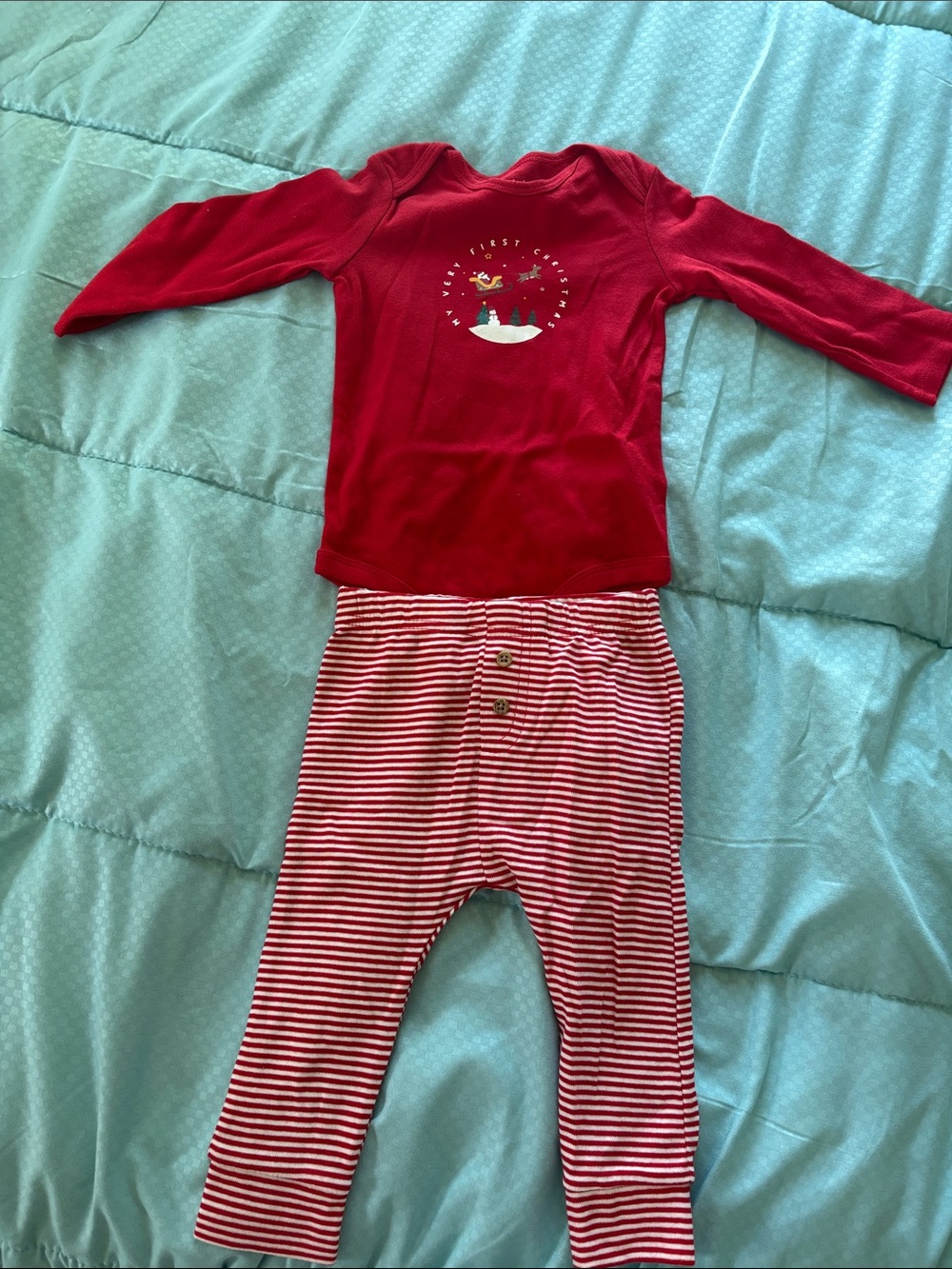 My First Christmas Long-Sleeve Kids Pajama Set with Striped Pants 9mos
